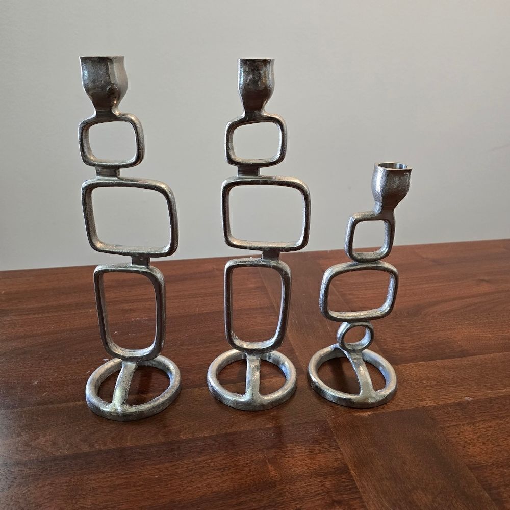 Modern MCM Candle Holder Made in India Silver Tone Brutalist Style - Picture 3 of 11